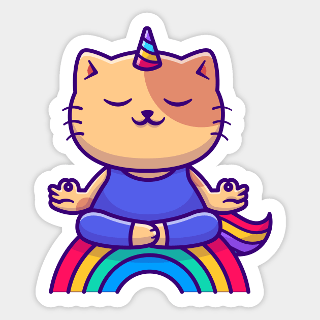 Cat Unicorn Doing Yoga Cartoon Vector Icon Illustration Sticker by Catalyst Labs